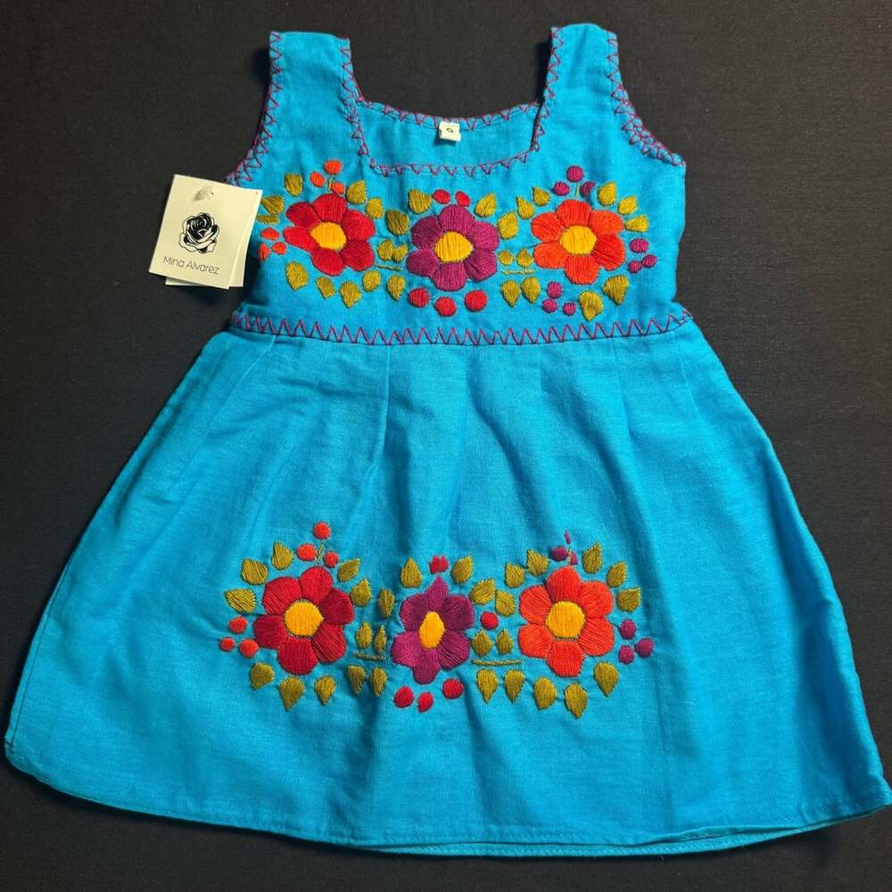 Mina Alvarez Embroidered Dress Size 6-12 Blue Floral